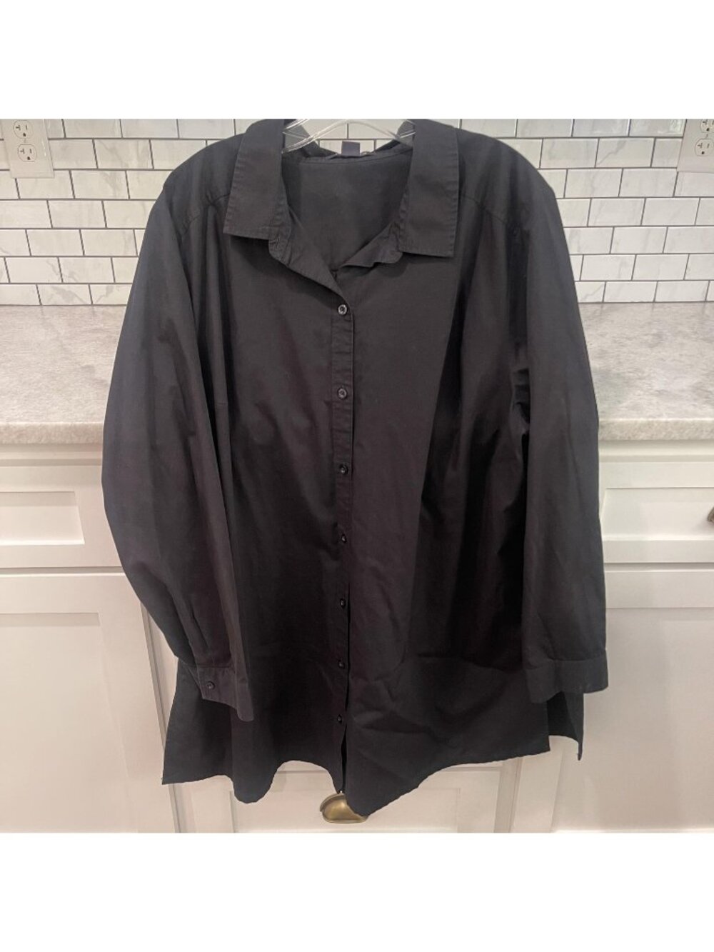 Roaman's Shirt Womens 26W Black Button Front‎ Long Sleeve Collared Tunic Top